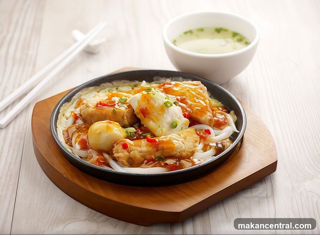 Sizzling Fish Dish with Noodles and Soup
