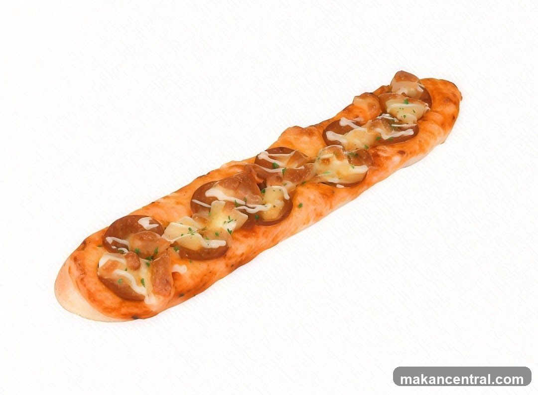 Long savory pastry with toppings