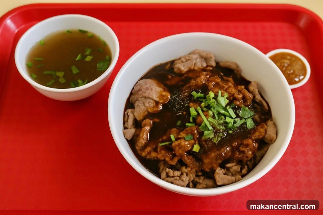 Beef noodle dish with soup and sauce