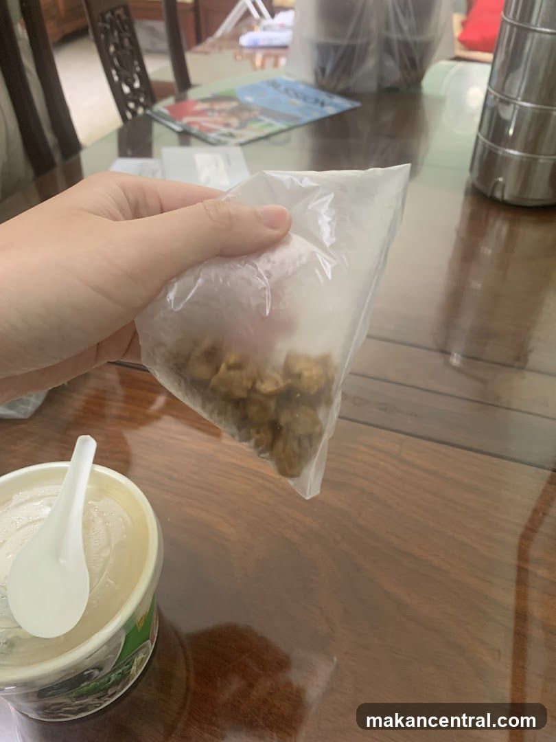 Food in a plastic bag over a bowl