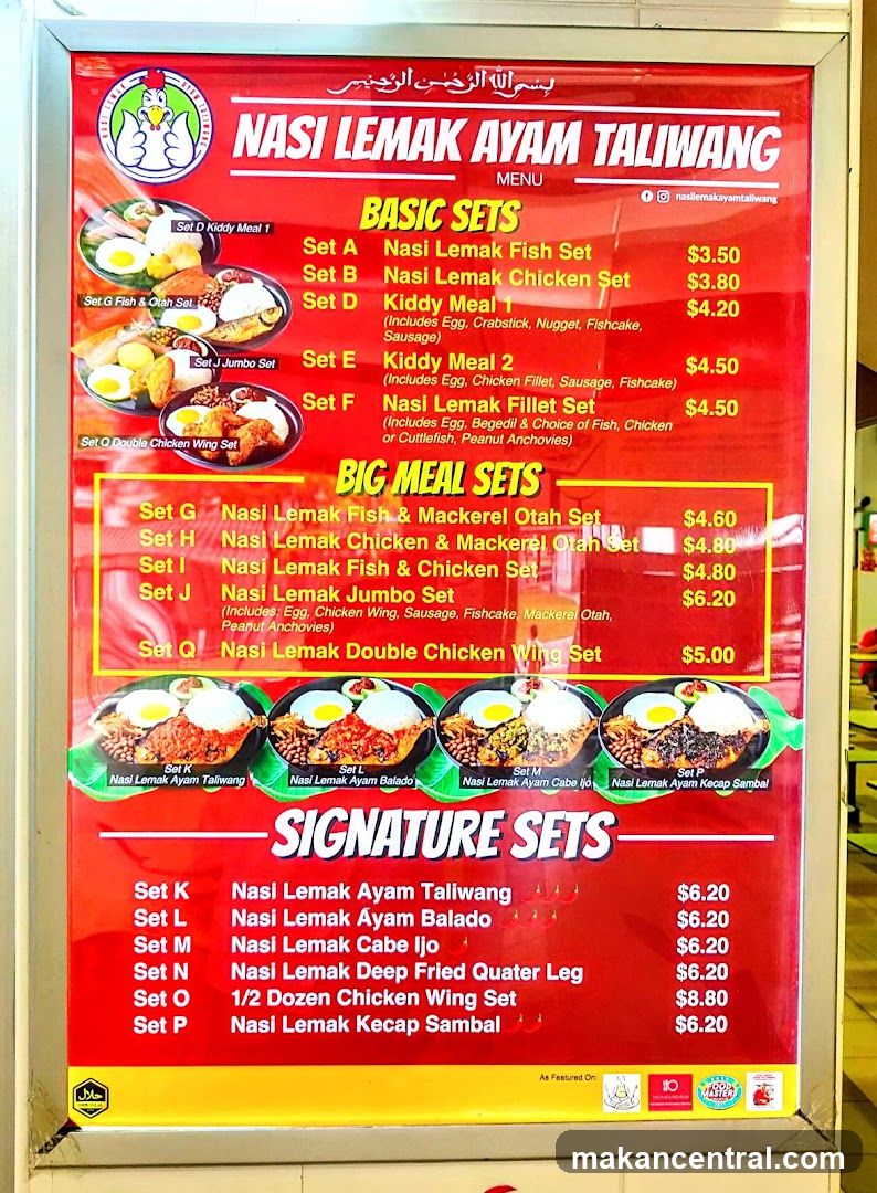 Nasi Lemak Ayam Taliwang Menu
