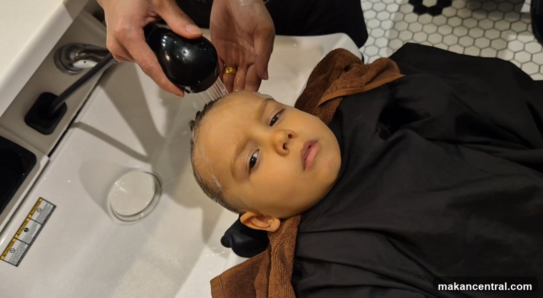 Child getting hair washed
