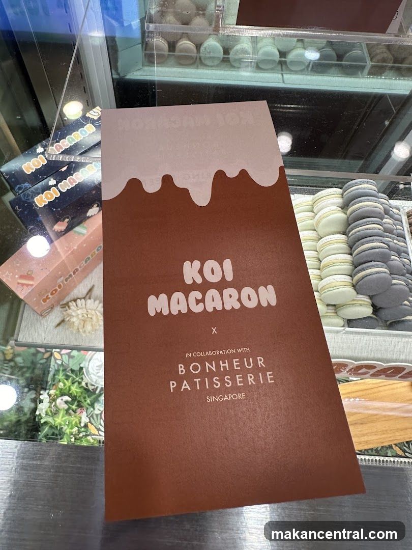 Macaron display with promotional card