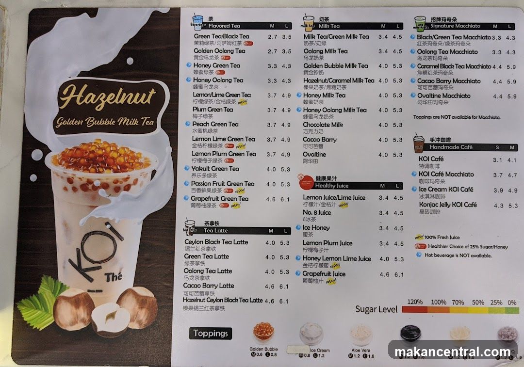 KOI Thé Menu