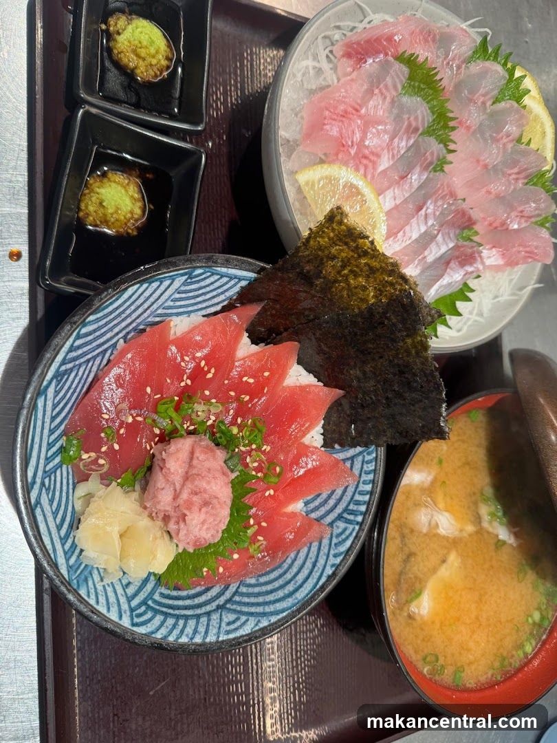 Tuna Donburi with Sashimi and Miso Soup