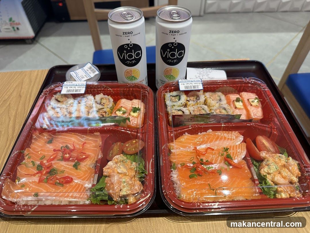 Salmon Bento Boxes and Drinks
