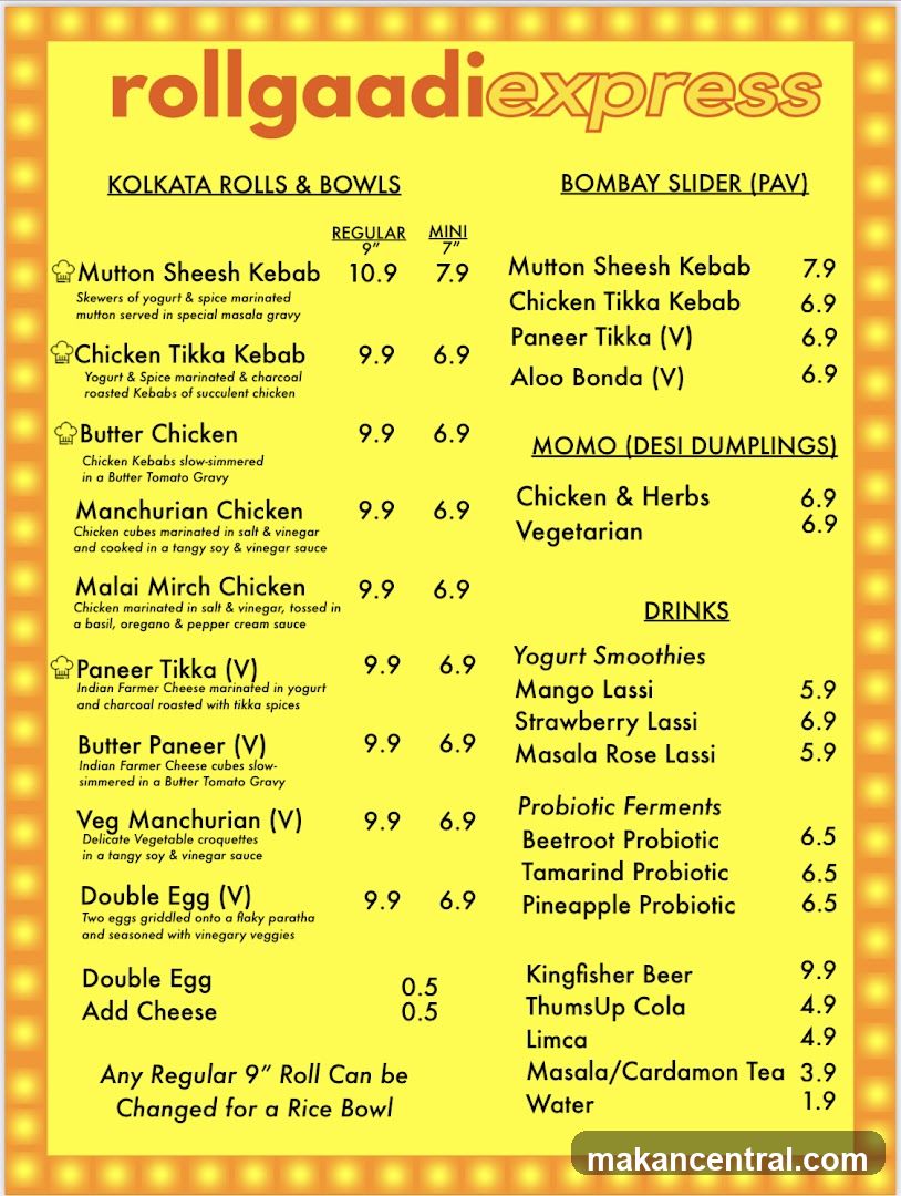 Rollgaadi Express Menu