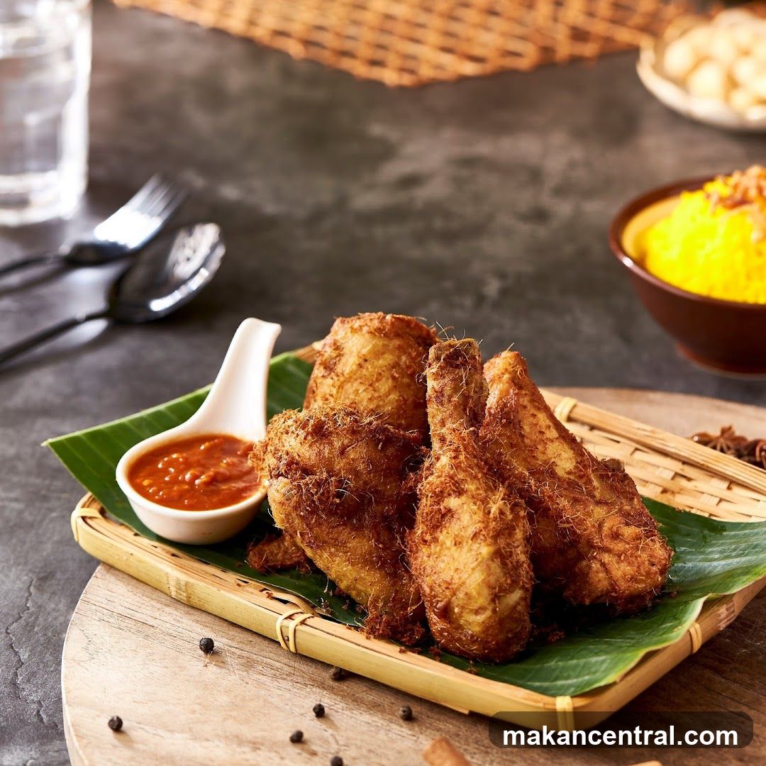 Fried Chicken with Chili Sauce and Yellow Rice