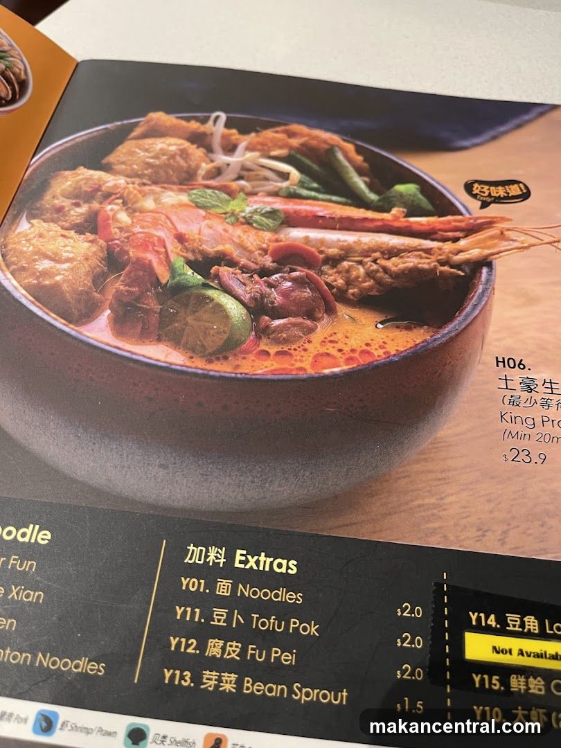 Menu with Food and Extras