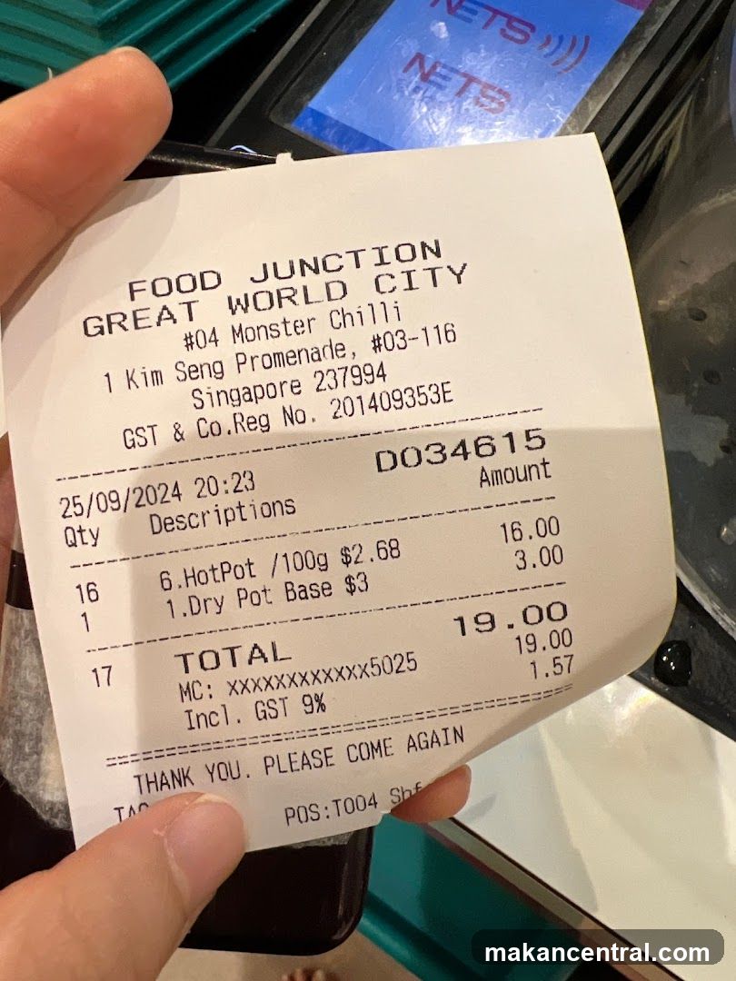 Receipt from Food Junction