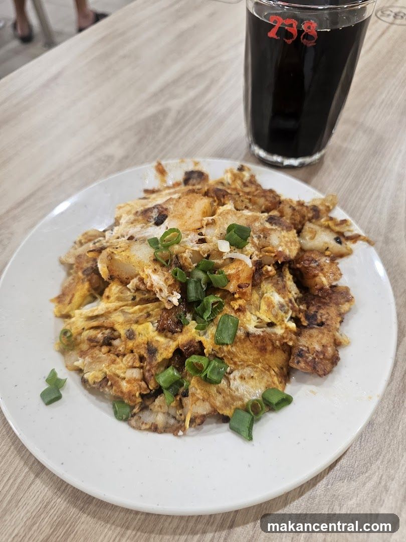 Fried Carrot Cake with Scallions and a Drink