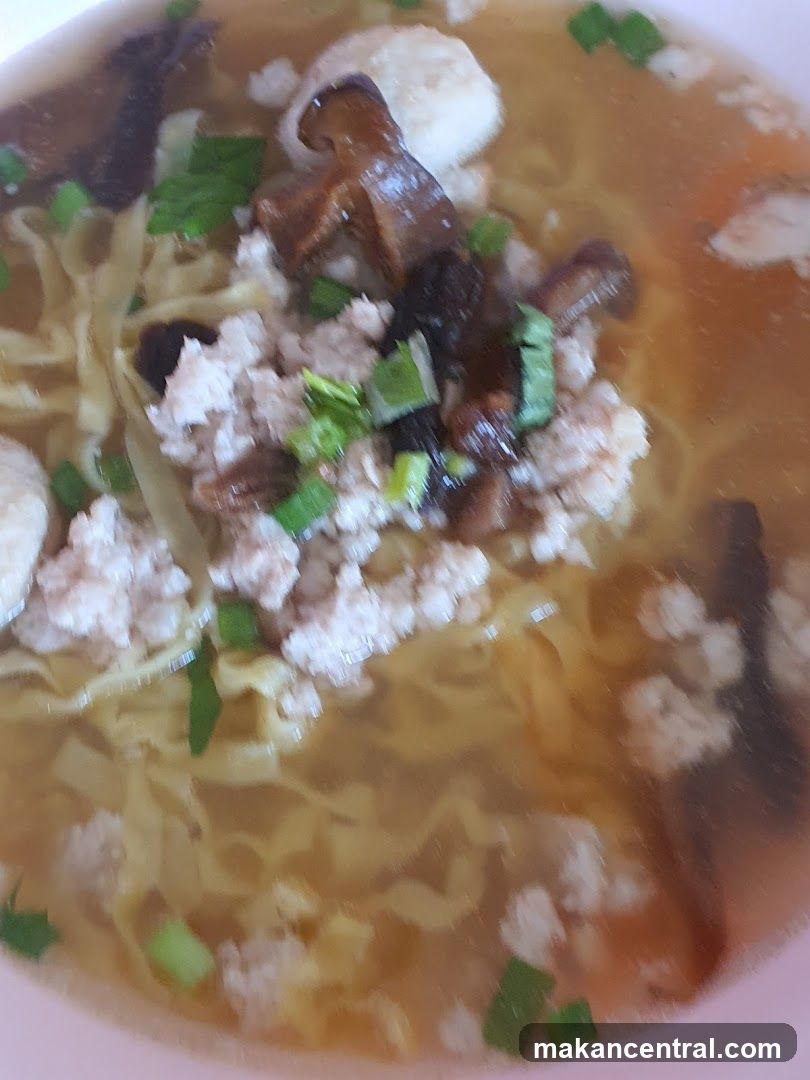 Noodle Soup with Minced Pork and Mushrooms
