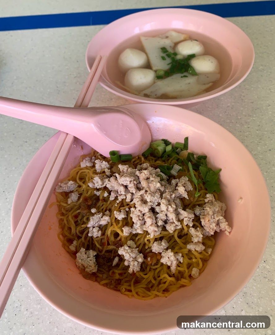 Minced Pork Noodles and Fish Ball Soup