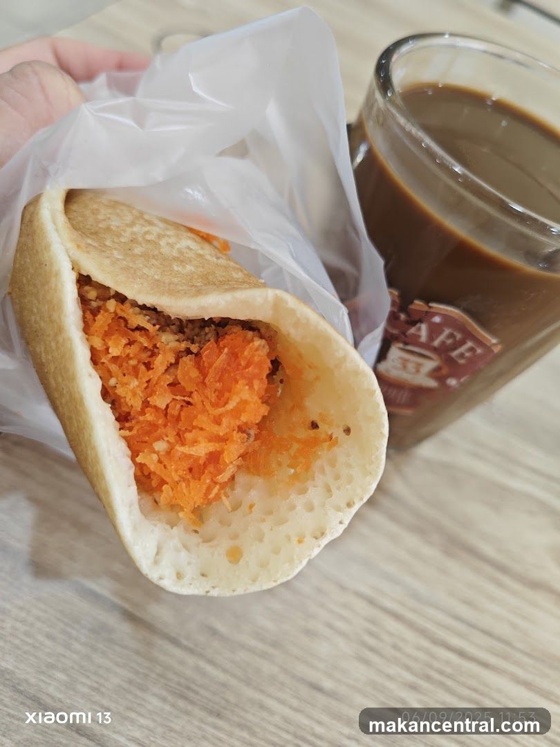 Pancake with shredded carrots and coffee