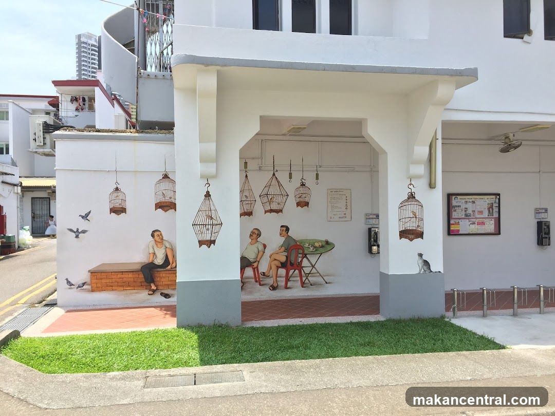 Street mural depicting a nostalgic scene