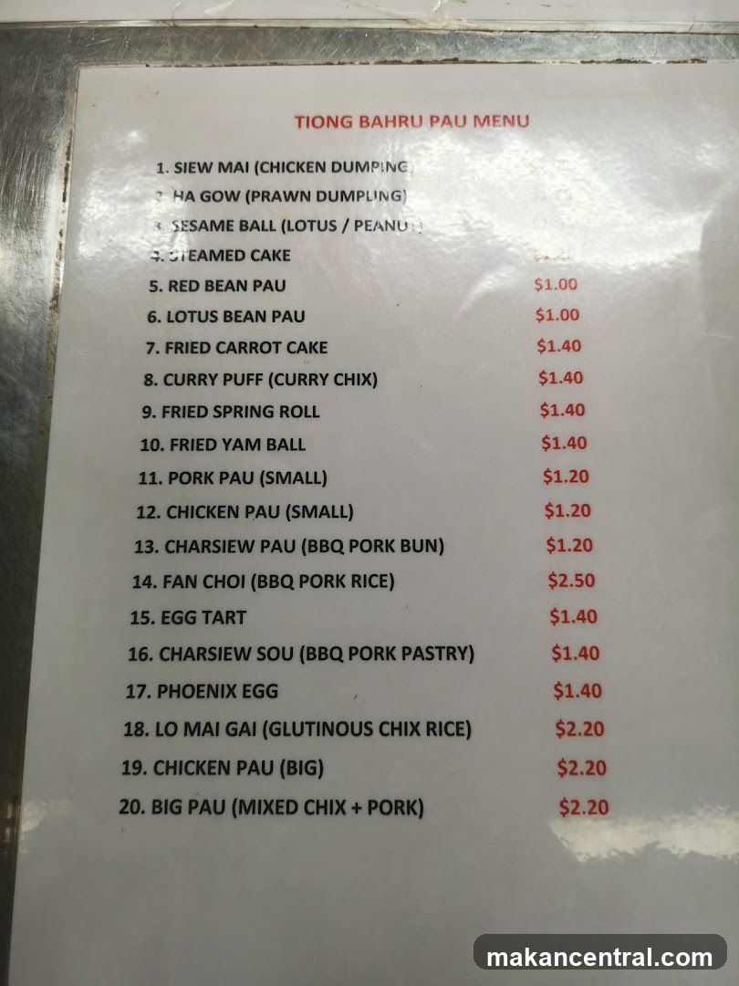 Tiong Bahru Pau Menu