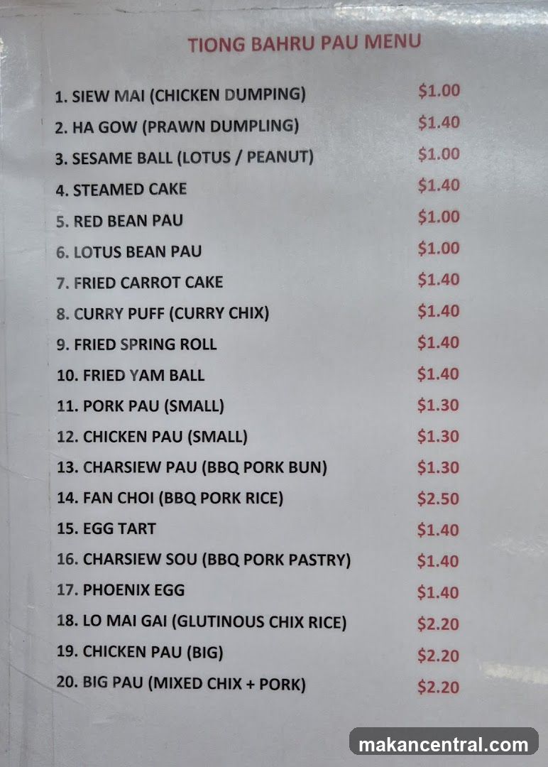Tiong Bahru Pau Menu