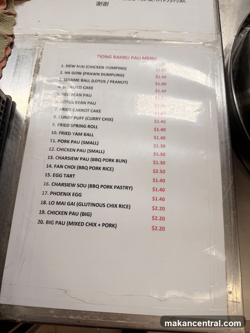 Tiong Bahru Pau Menu