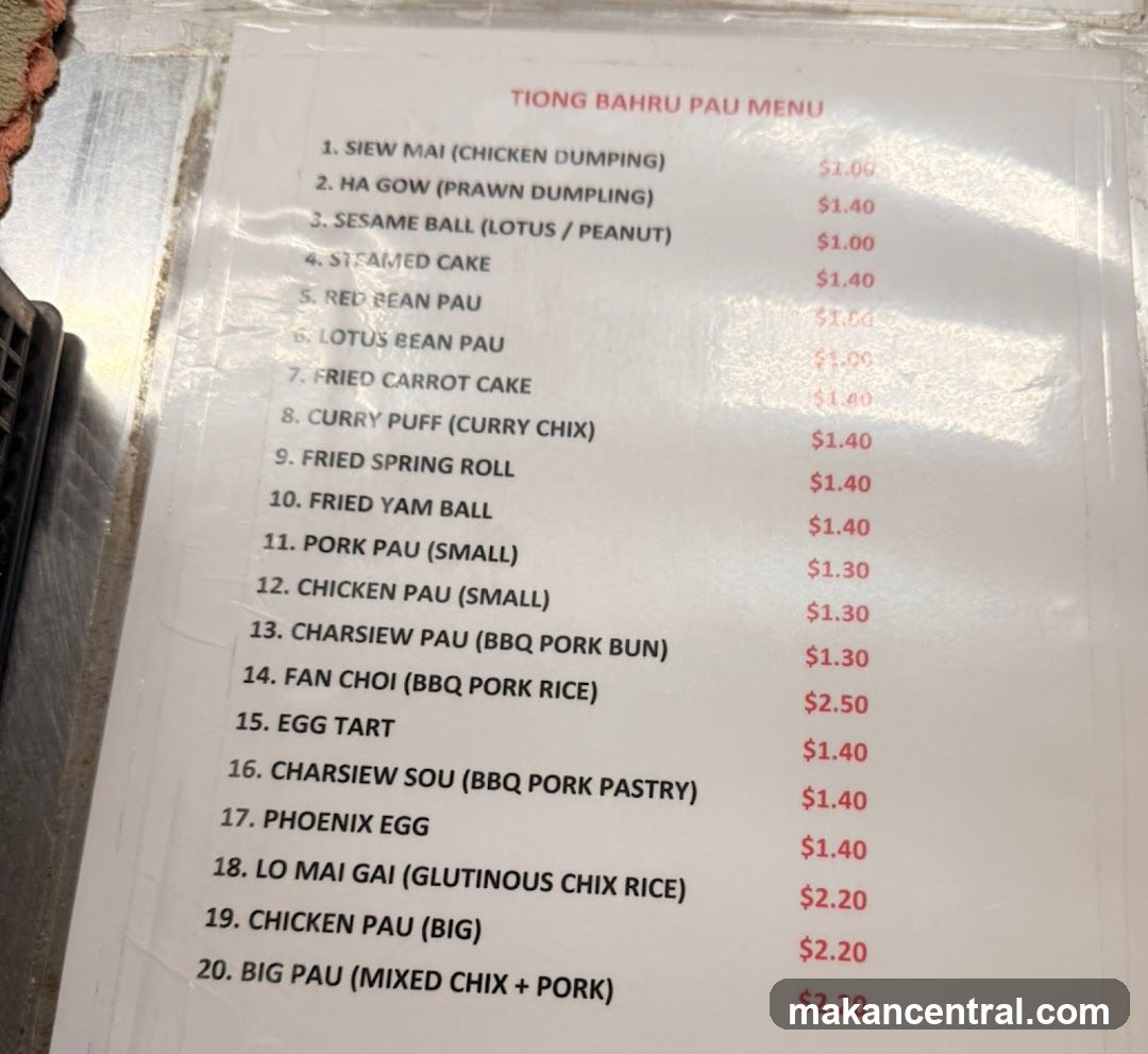 Tiong Bahru Pau Menu
