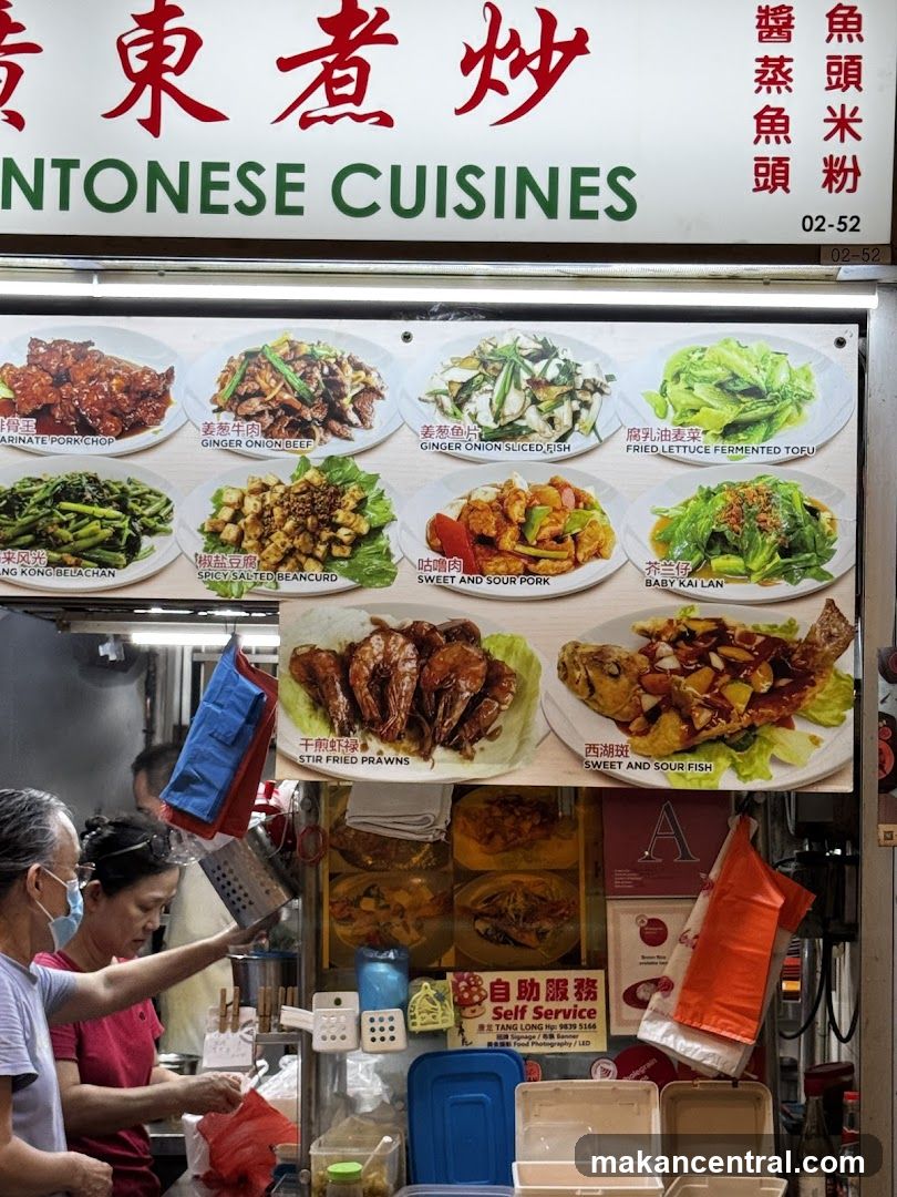 Food stall with signage and menu board