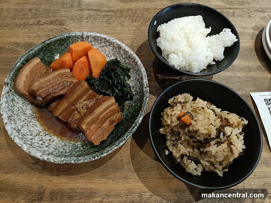 Food served on wooden table