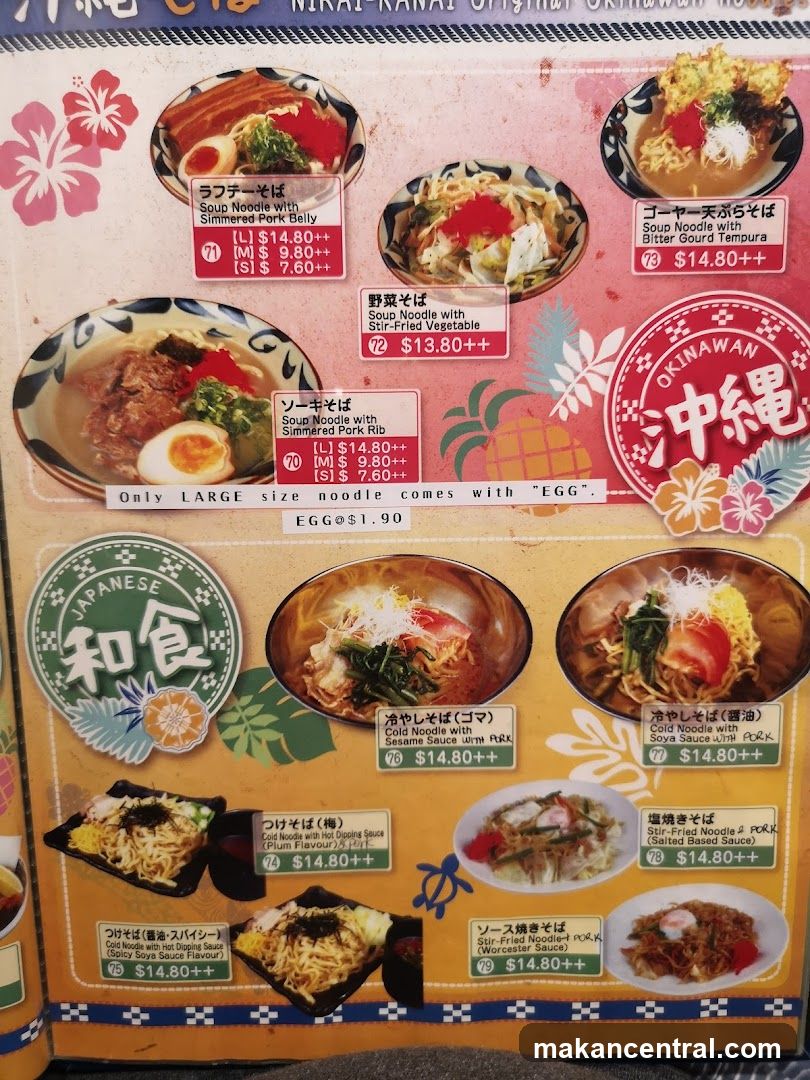 Nikai-Kanai Original Okinawan Noodles Menu