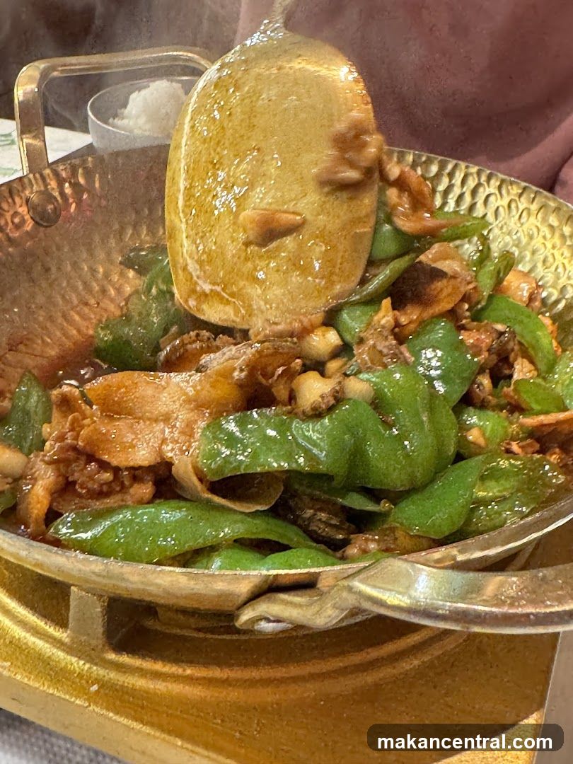 Food dish in golden pot