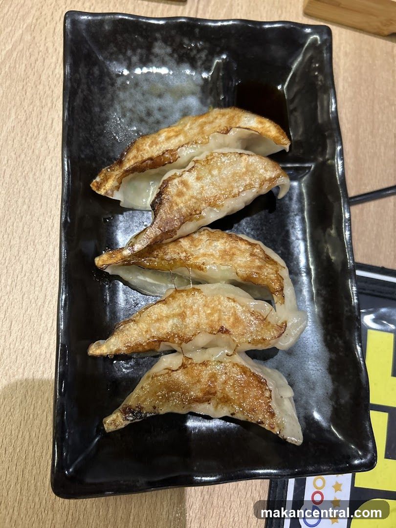 Gyoza on black plate