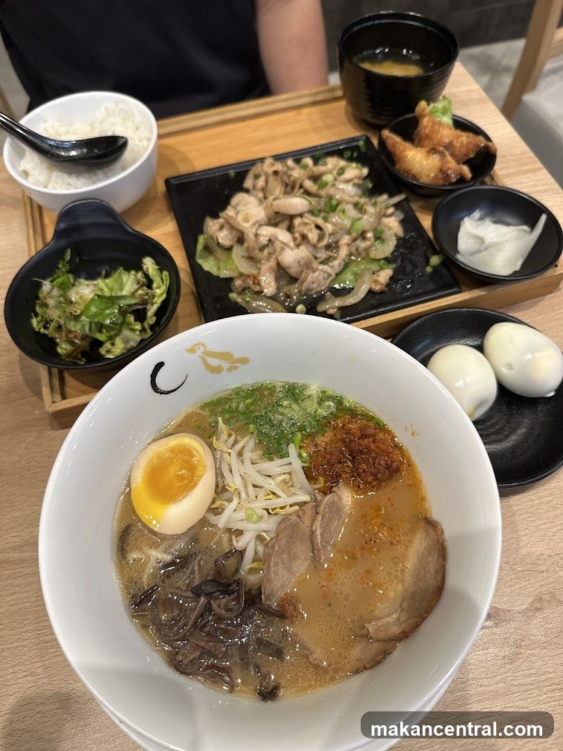 Ramen meal with side dishes