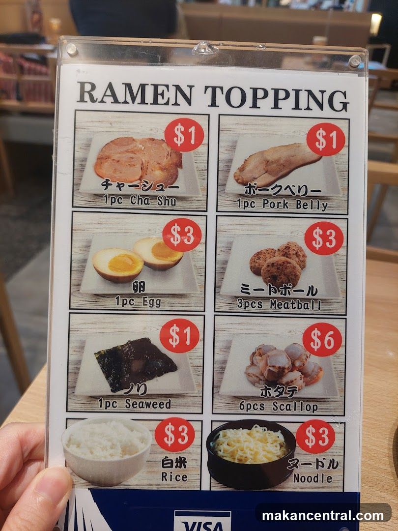 Ramen Topping Menu
