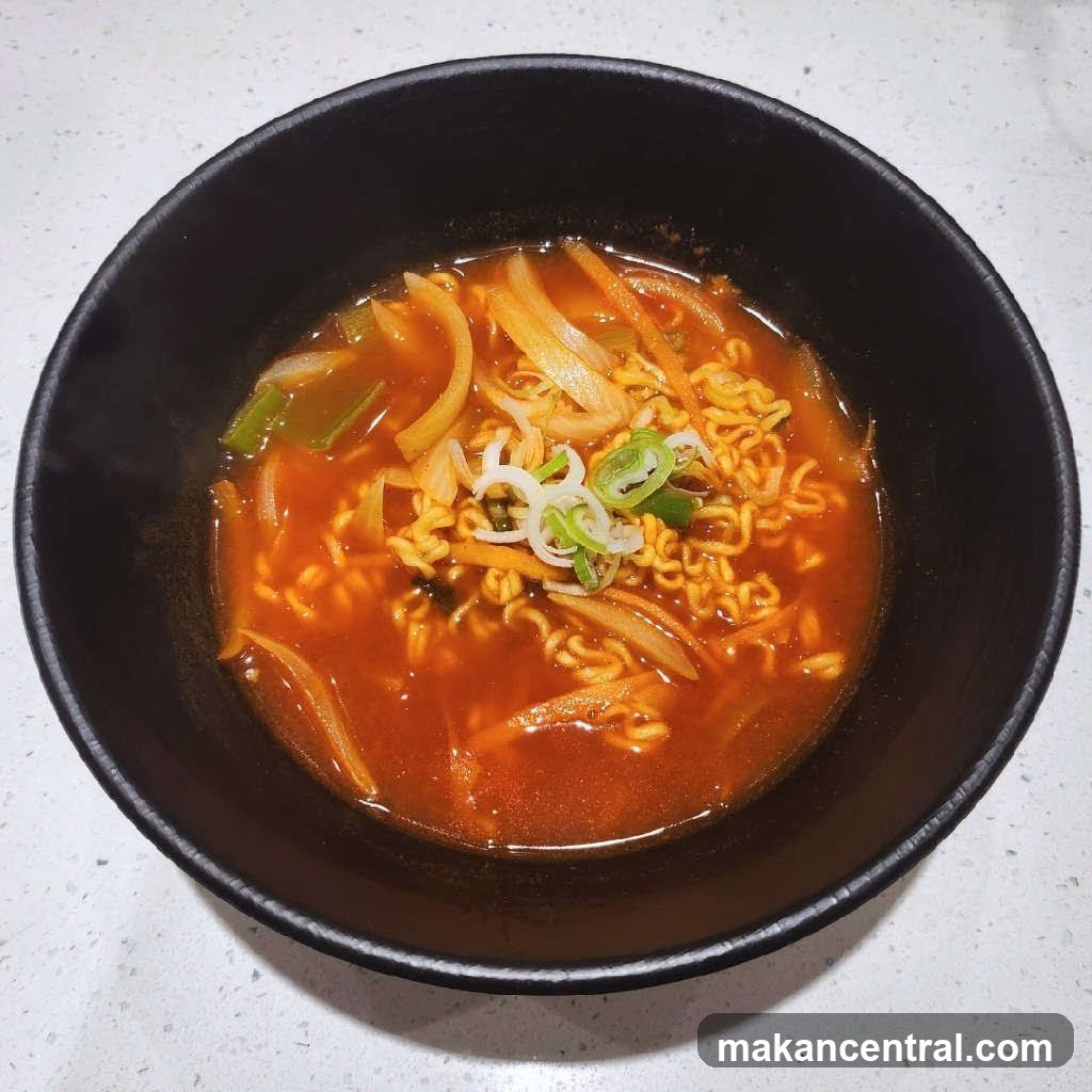 Noodle Soup in Black Bowl
