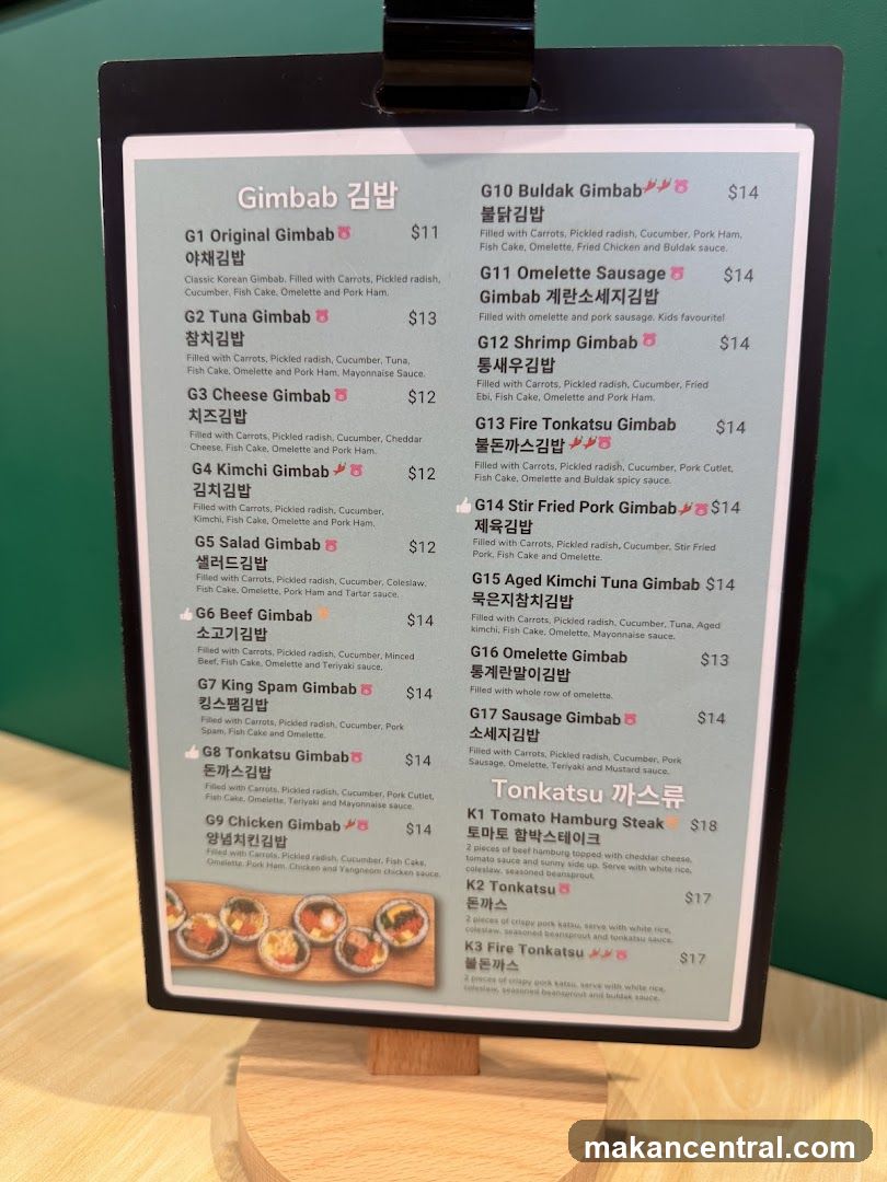 Gimbab and Tonkatsu Menu