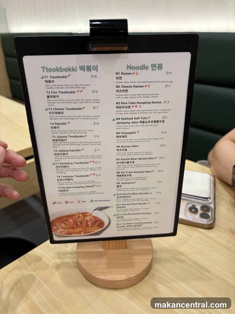Korean Noodle and Tteokbokki Menu
