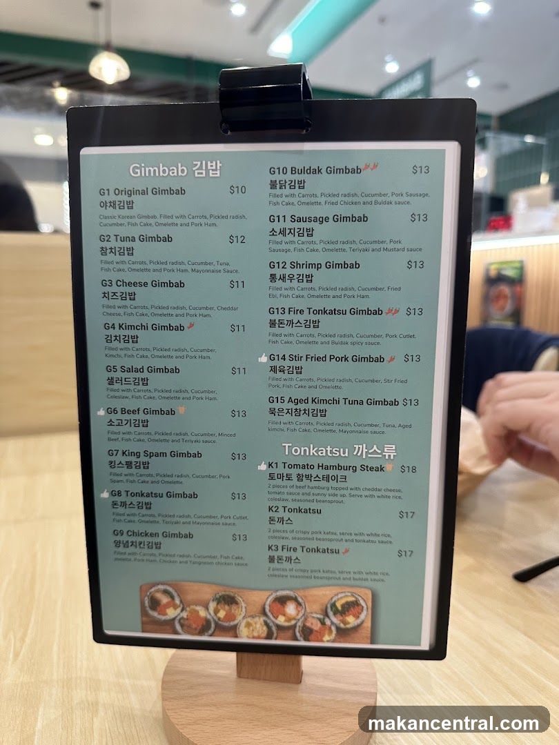 Gimbab and Tonkatsu Menu