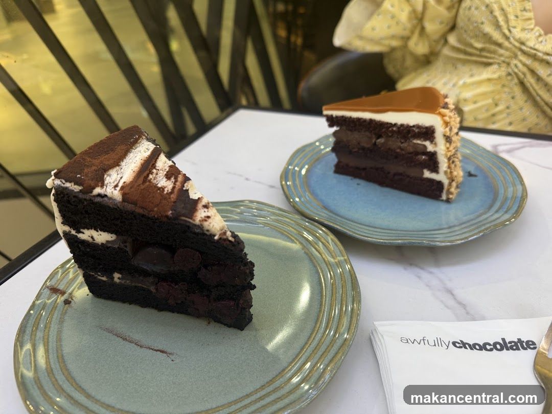 Chocolate cakes at a café