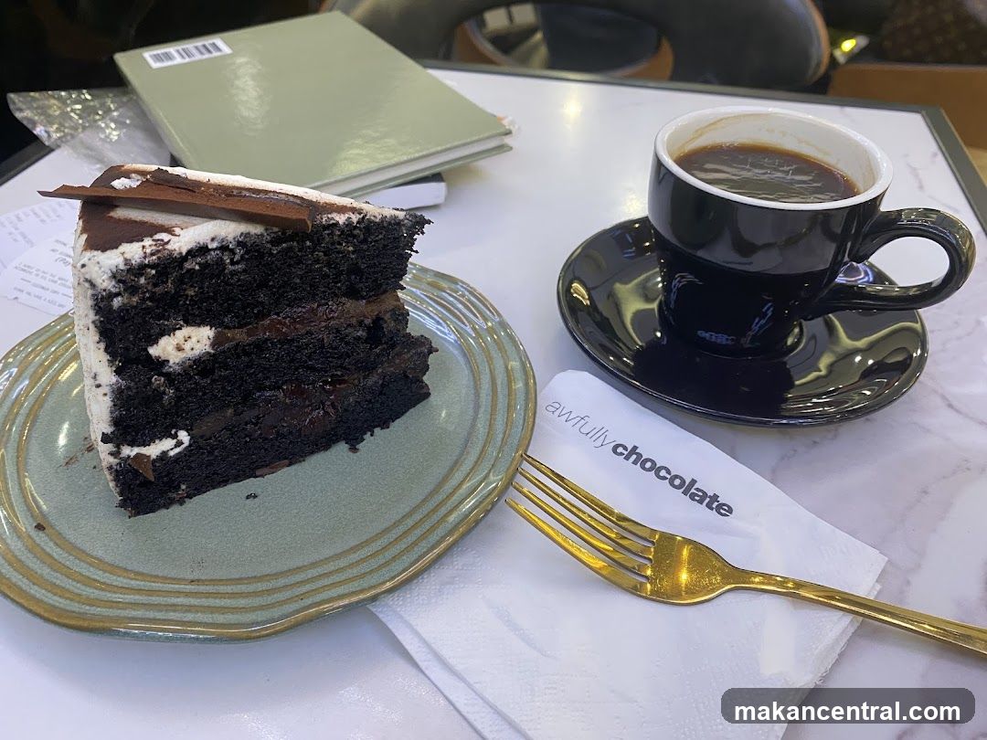 Coffee and Chocolate Cake at a Café