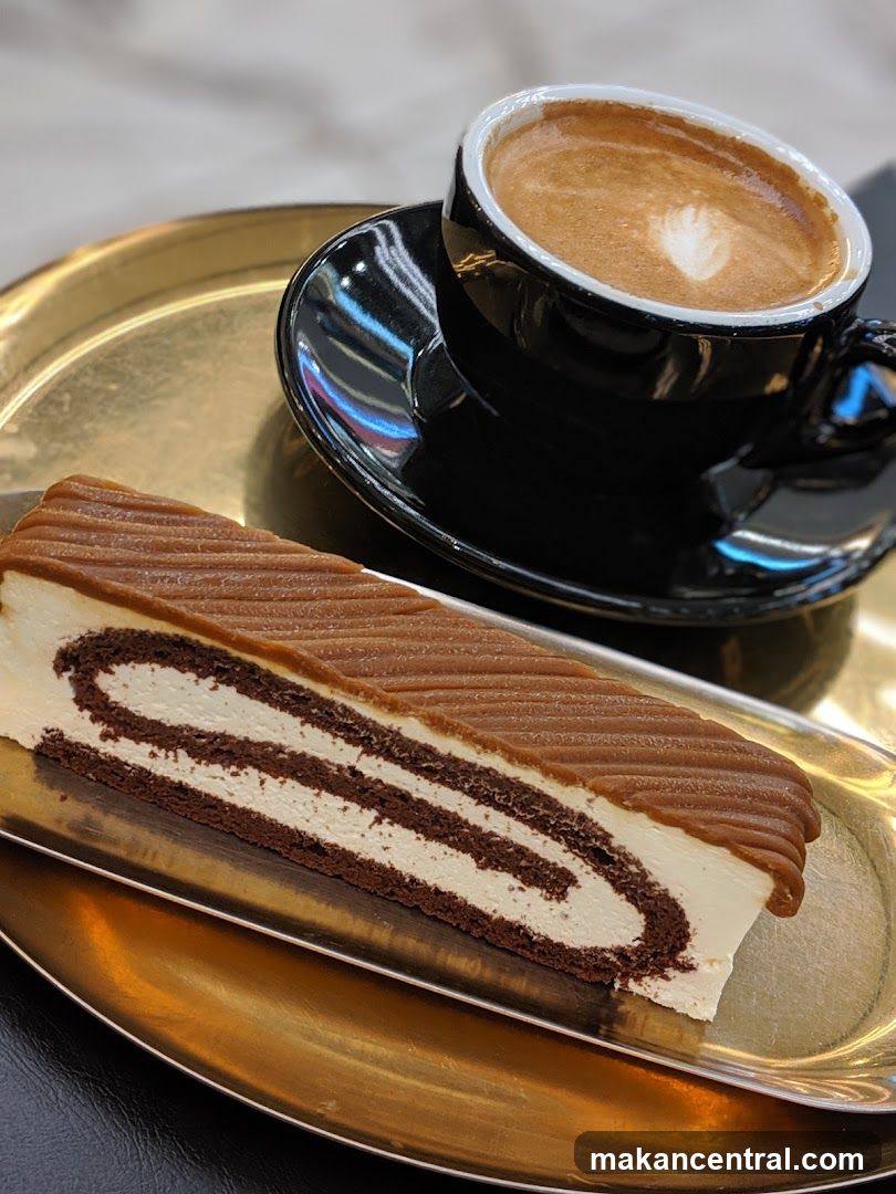 Coffee and Cake on Golden Plate