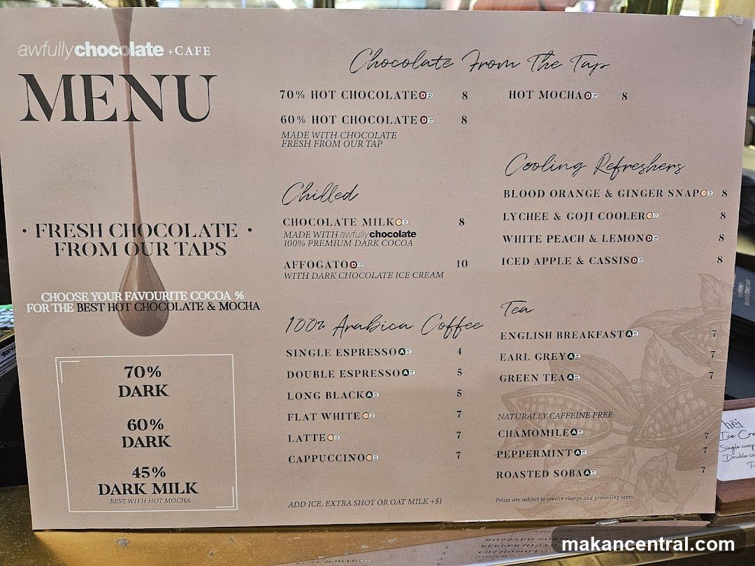 Awfully Chocolate + Cafe Menu
