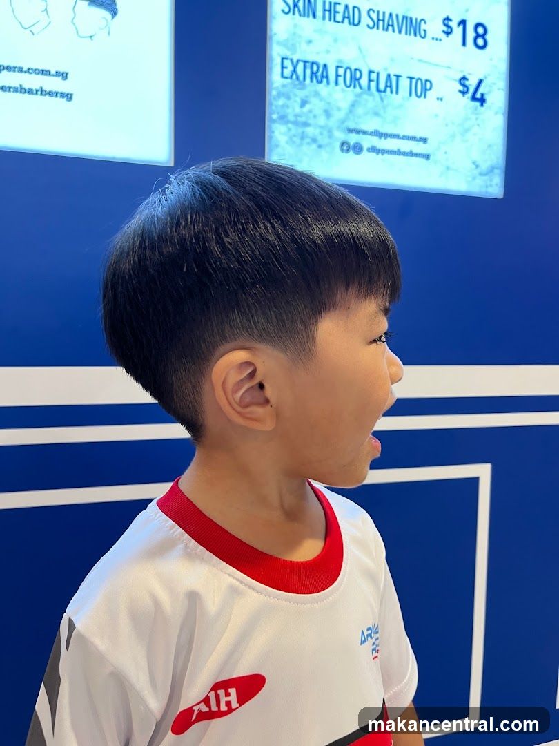 Child in barber shop interior
