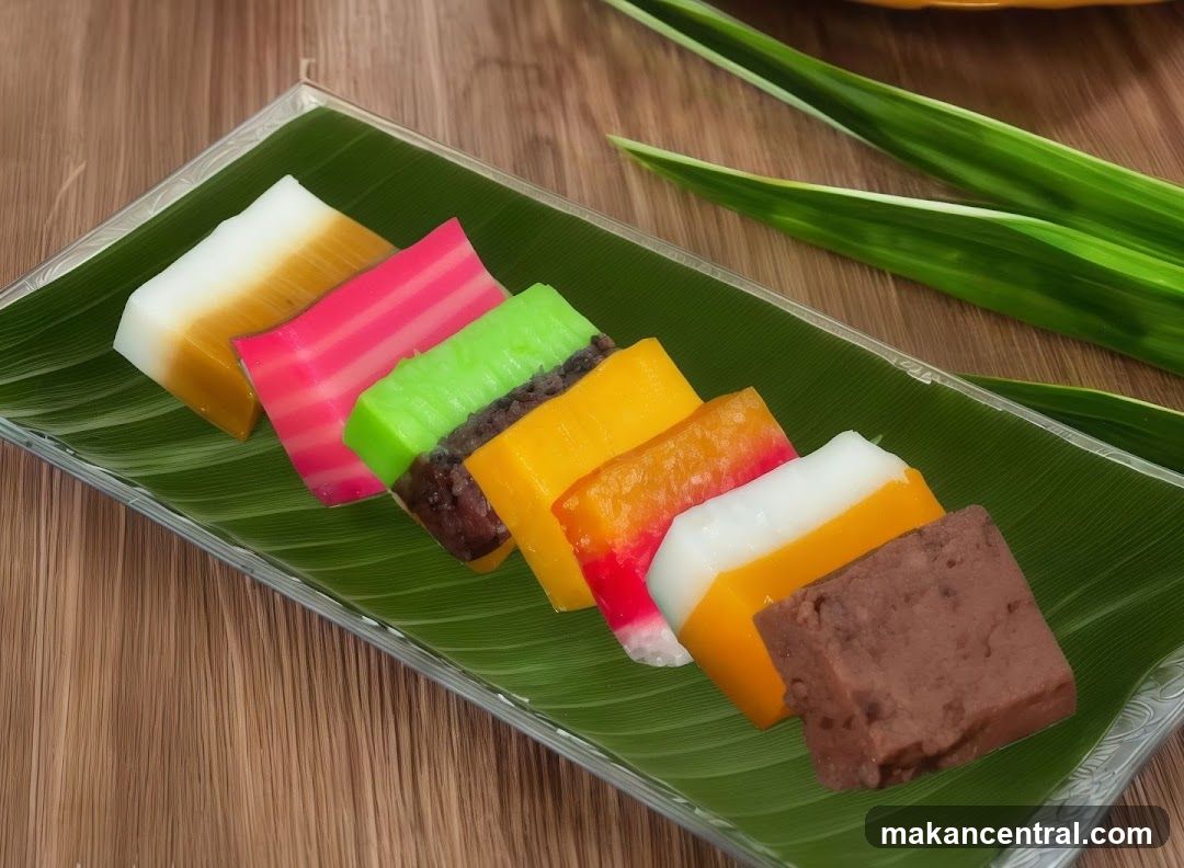 Colorful Desserts on Banana Leaf