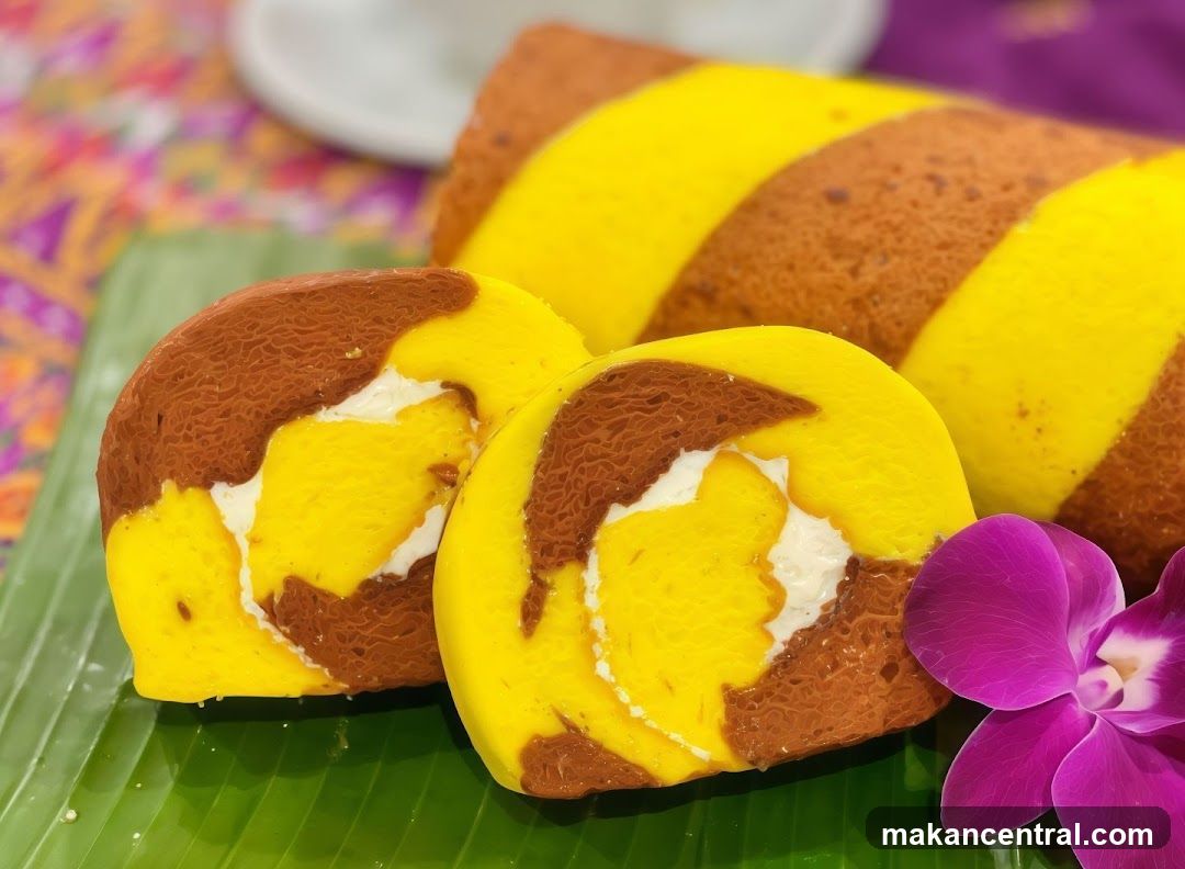 Colorful Cake Roll with Orchid Garnish
