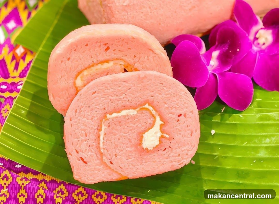 Pink Roll Cake on Banana Leaf