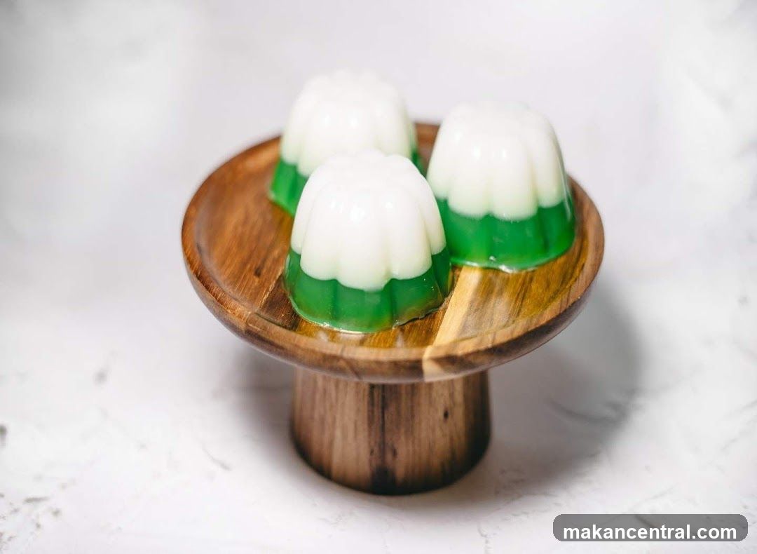 Green and White Jellies on Wooden Stand