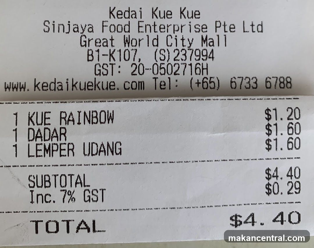 Receipt from Kedai Kue Kue