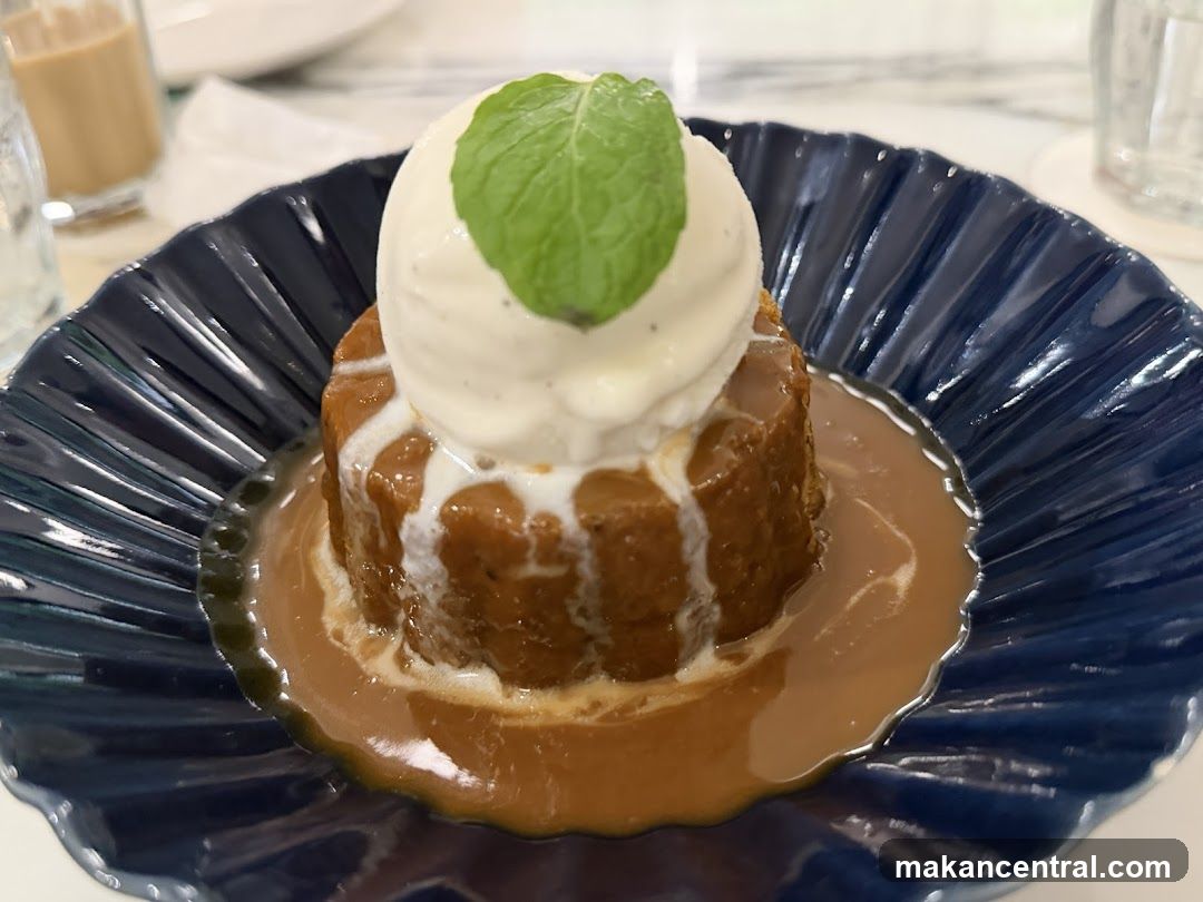 Dessert served on a blue plate