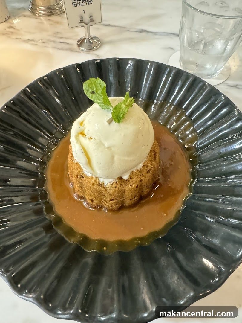 Dessert served on a dark plate