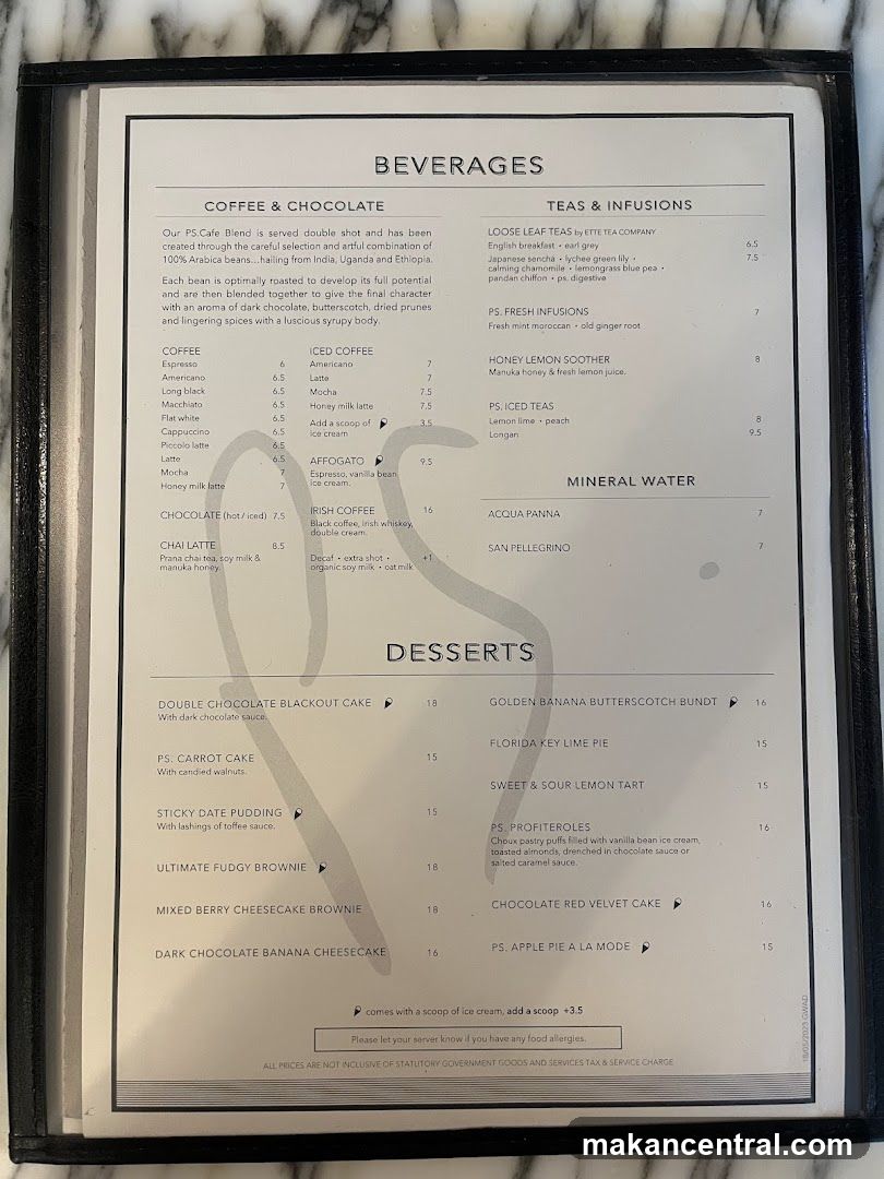 Beverages and Desserts Menu