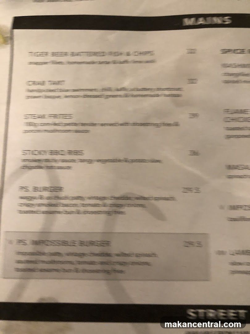 Mains Section of Menu
