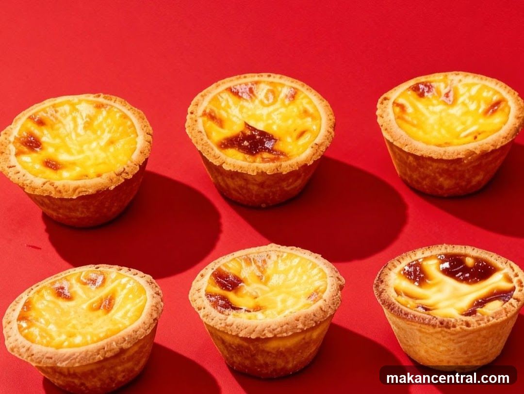 Egg Tarts on Red Background