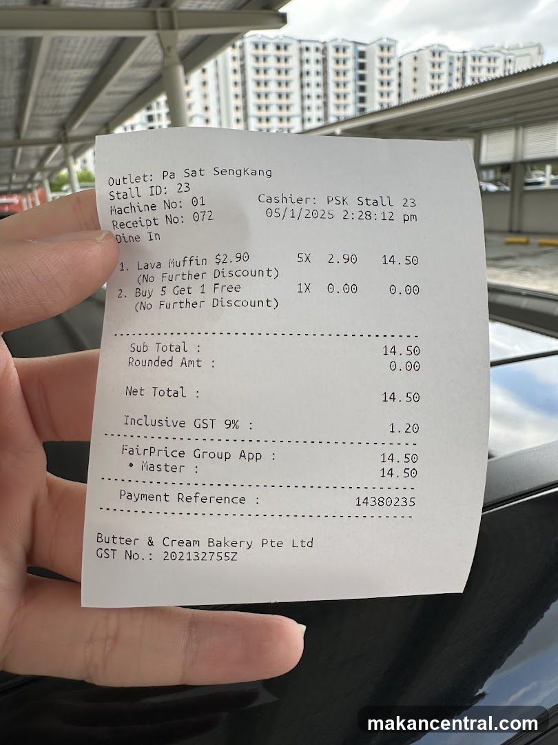 Receipt from Butter & Cream Bakery Pte Ltd